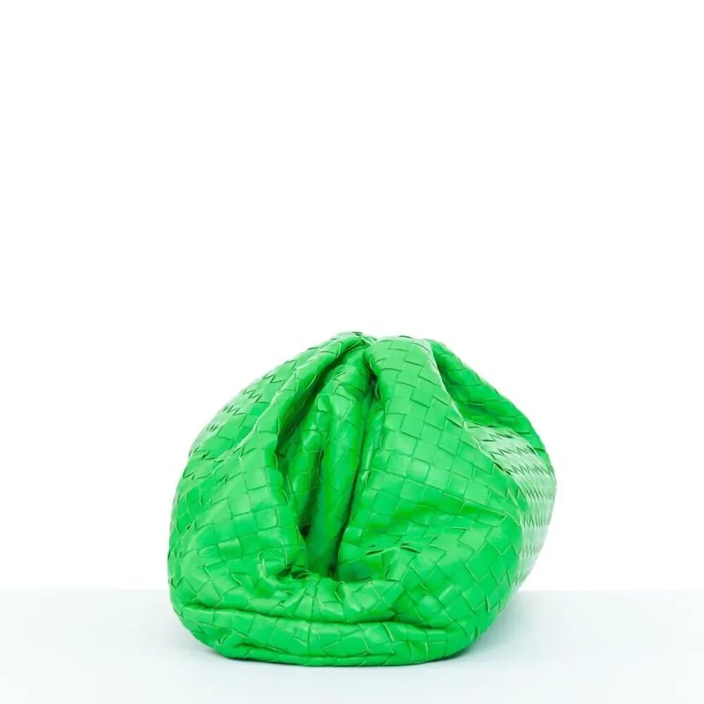 Bottega Veneta Parakeet The Pouch Green Leather Clutch Bag
